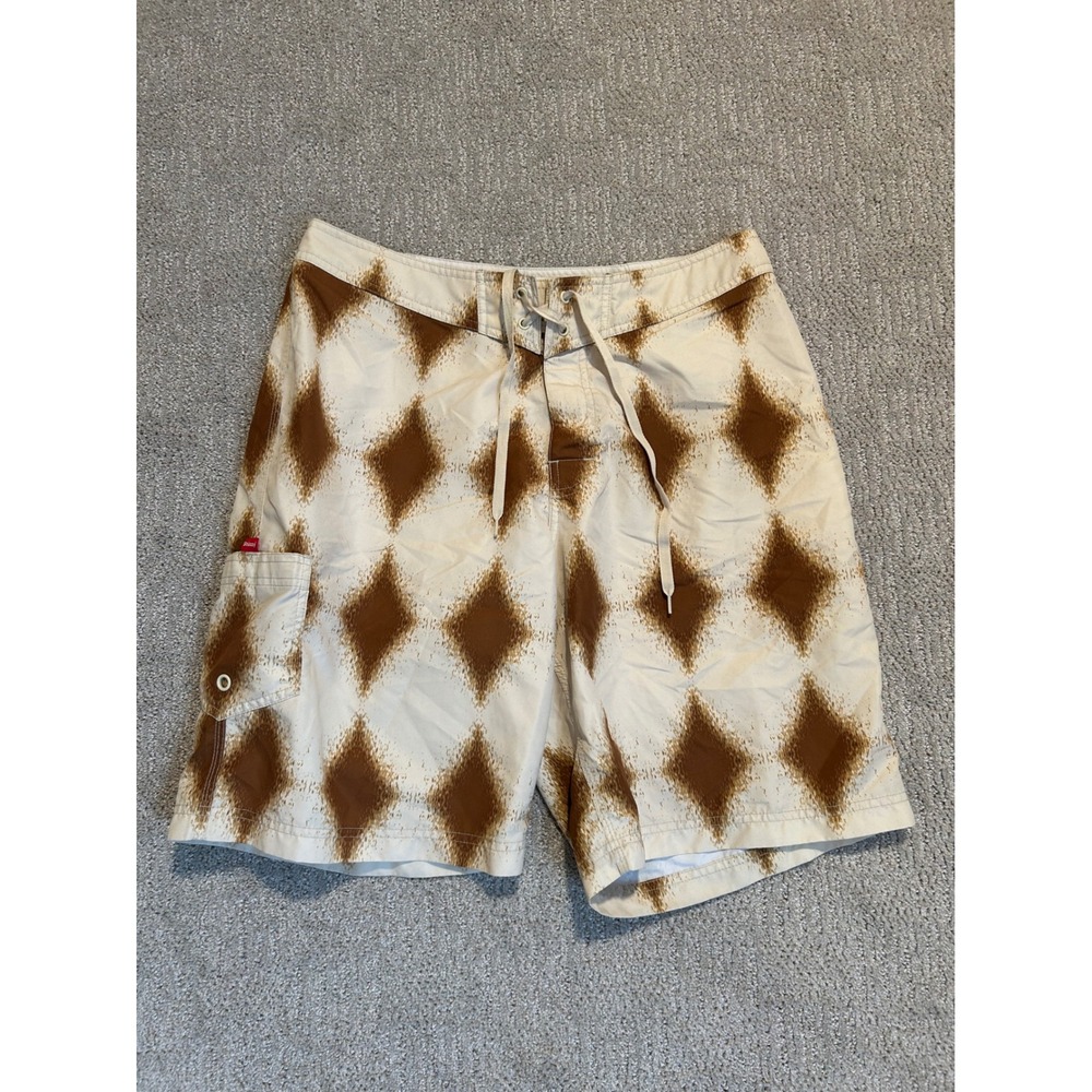 Stussy Mens Argyle Diamond Ikat Board Shorts Brown Cream‎ Swim Trunks Size 33